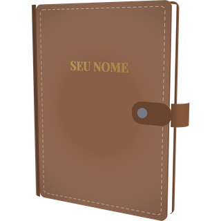 Agenda em couro marrom com nome gravado em dourado (ilustração 3D)